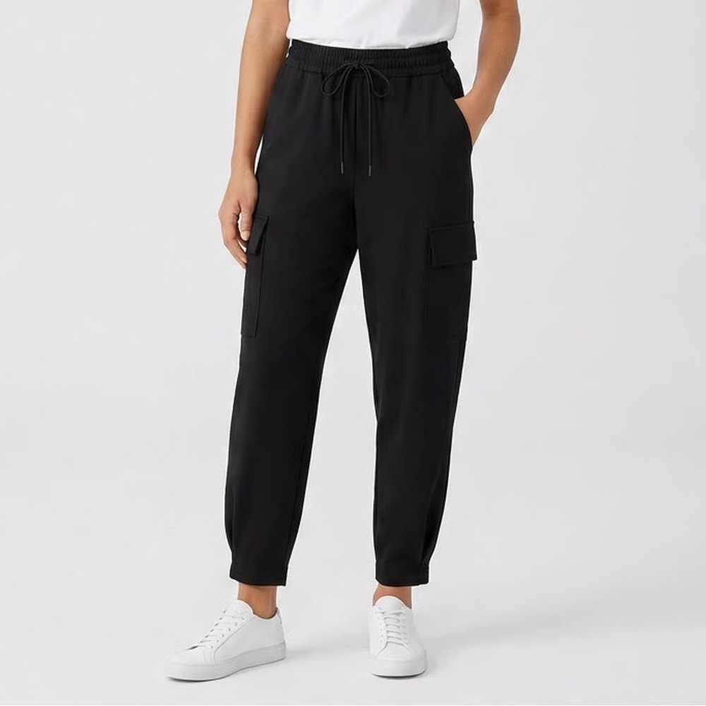 Avia Cargo Pants Women M(8-10) Black Cotton Stretch Drawstring Waist Tapered Leg